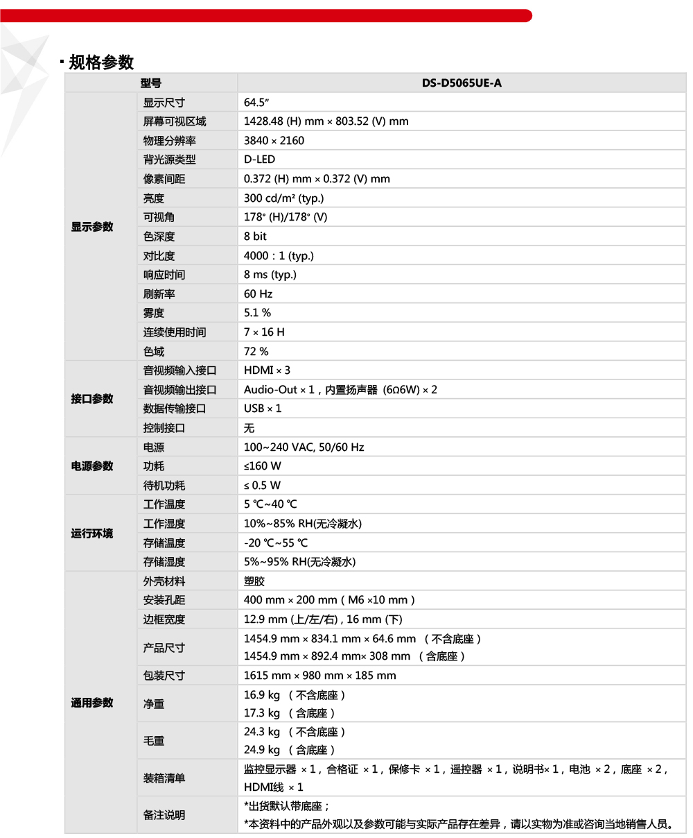 DS-D5065UE-A產(chǎn)品參數(shù)