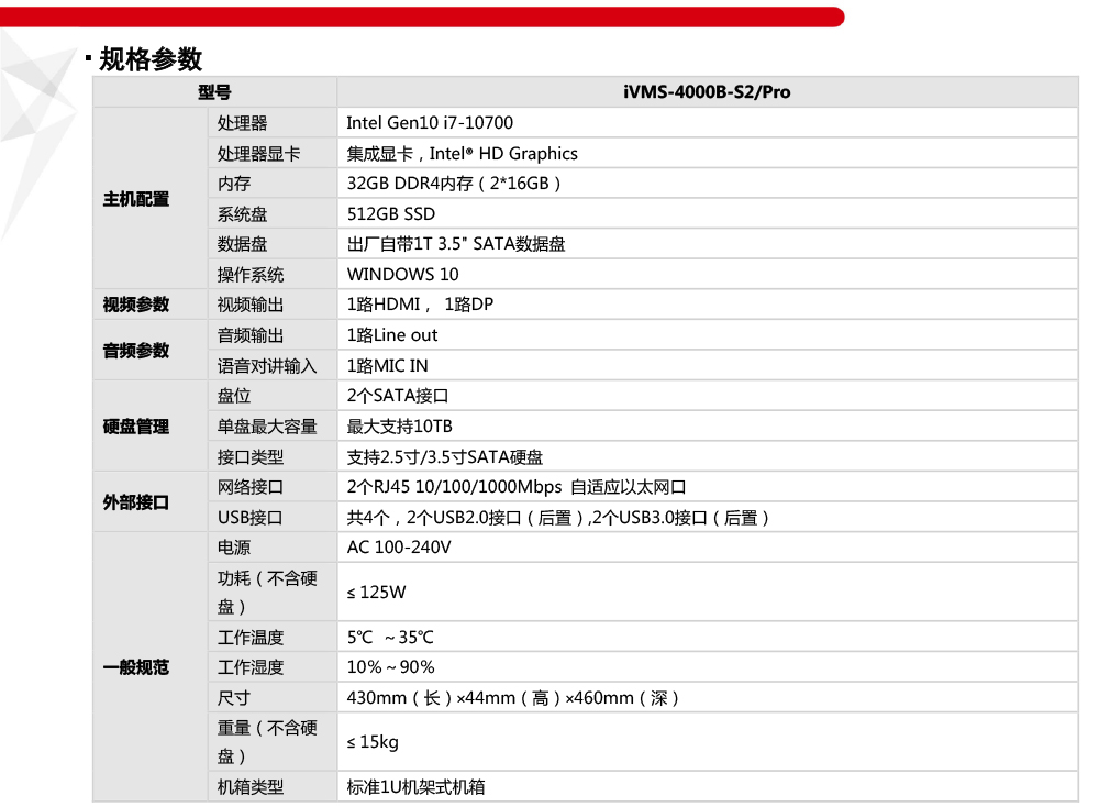 iVMS-4000B-S2/Pro產(chǎn)品參數(shù)