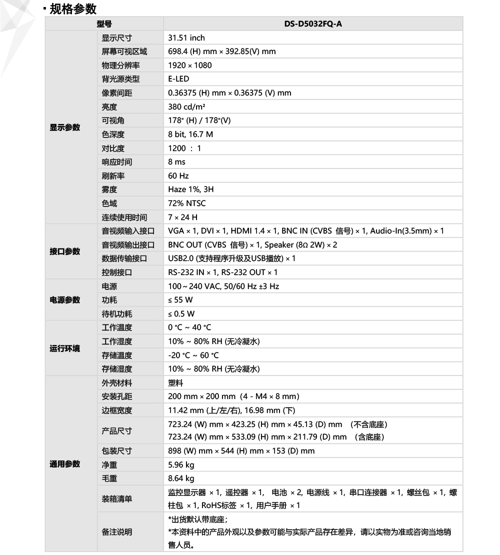 DS-D5032FQ-A產(chǎn)品參數(shù)