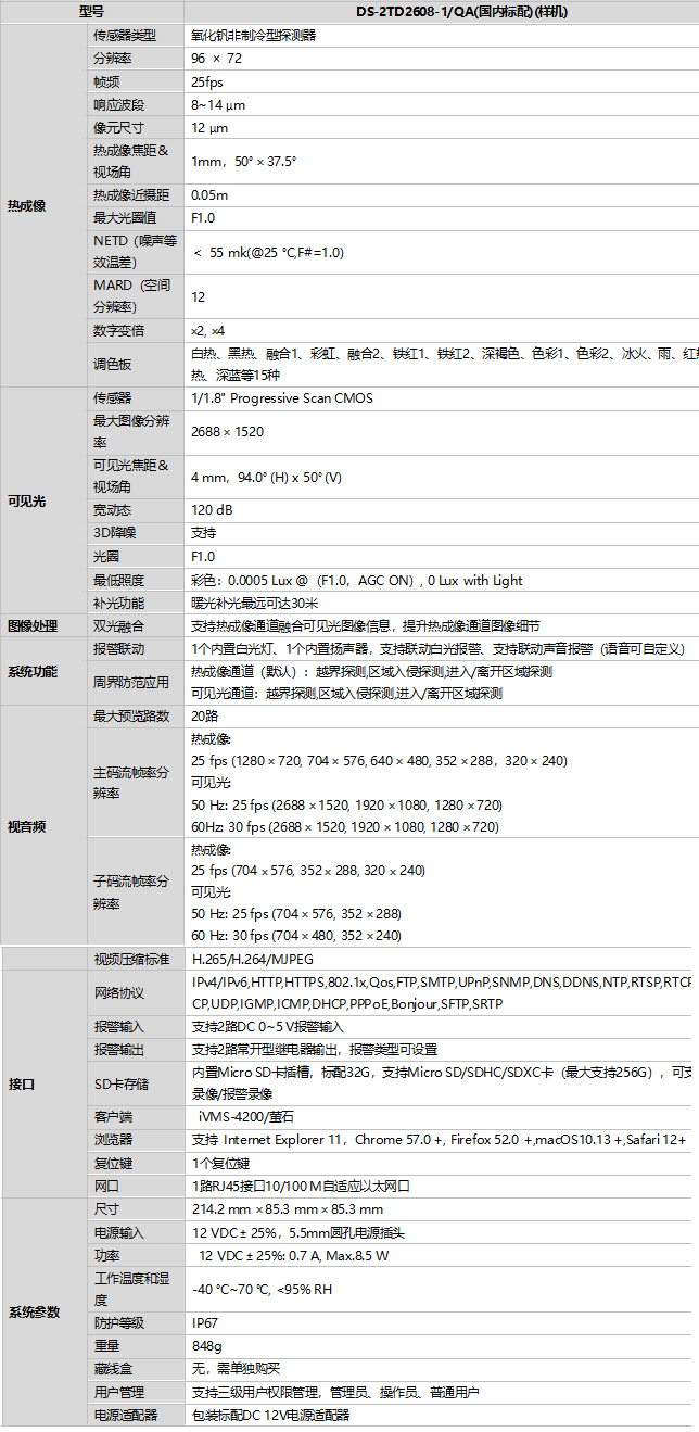 DS-2TD2608-1/QA規(guī)格參數